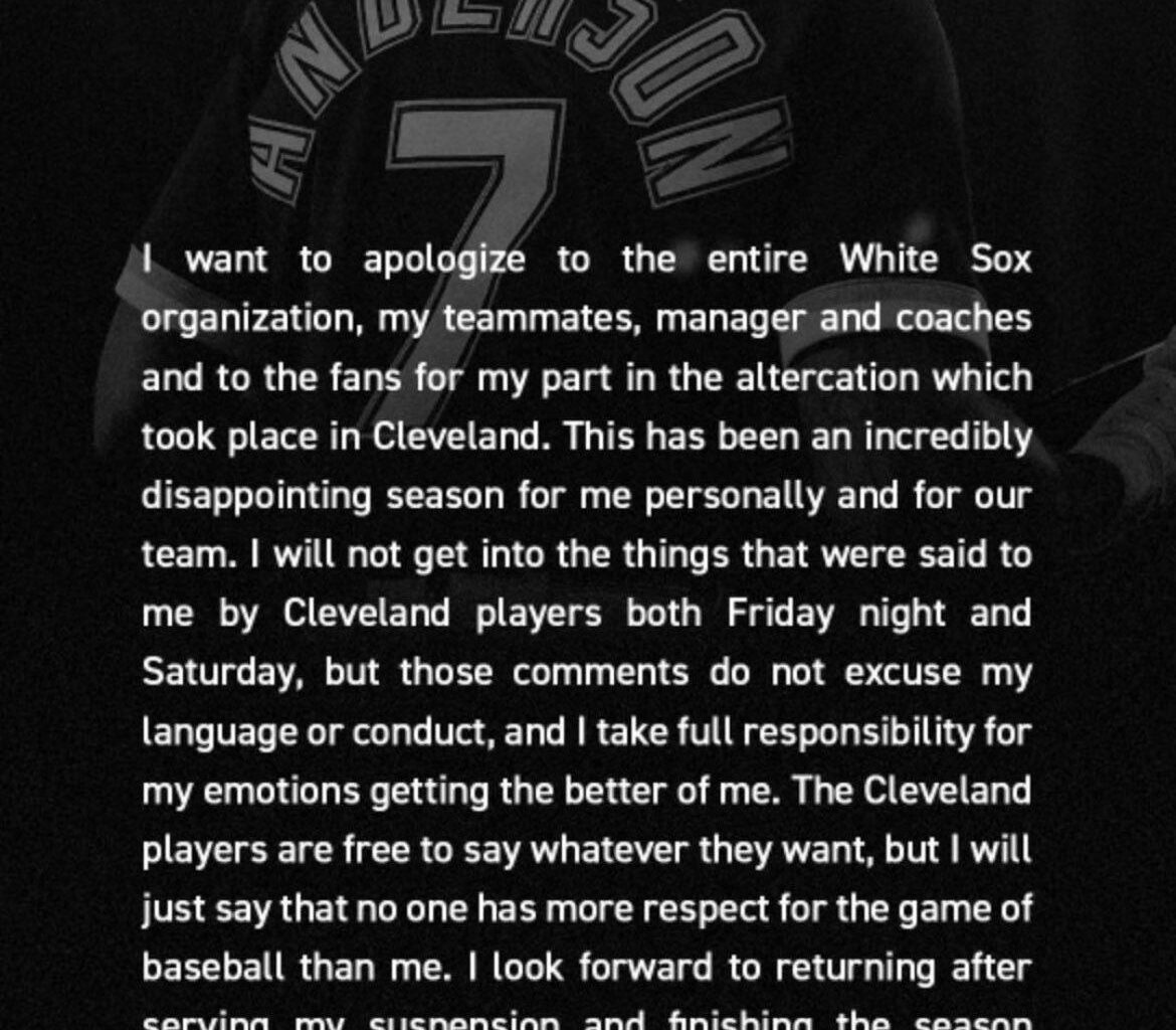 Tim Anderson statement on the fight in Cleveland