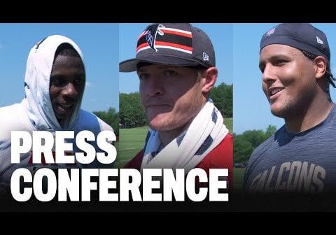 Kyle Pitts, Matthew Bergeron & Taylor Heinicke address the media at AT&T Training Camp
