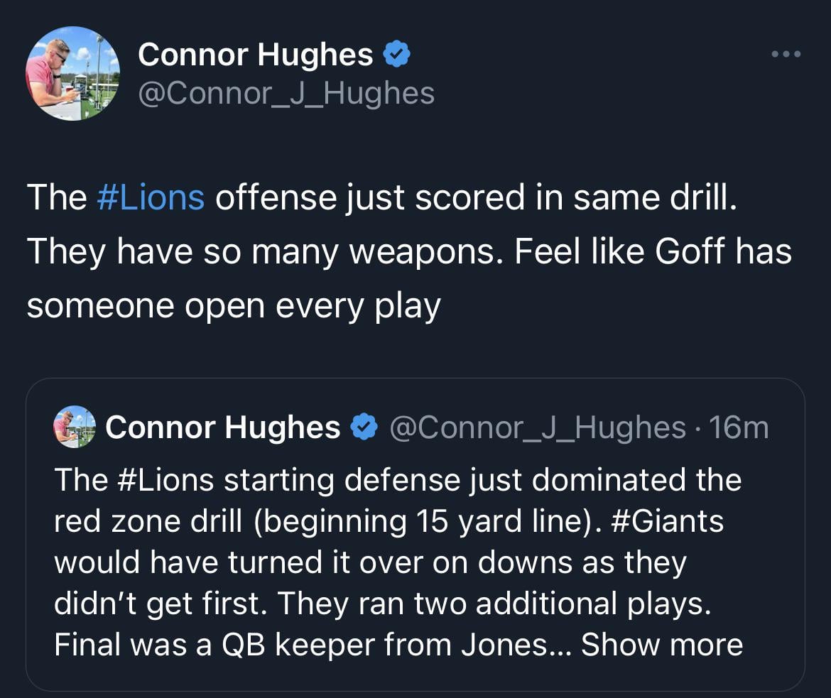 Giants beat reporters are gushing over the Lions rn. Sounds like we were locked in today