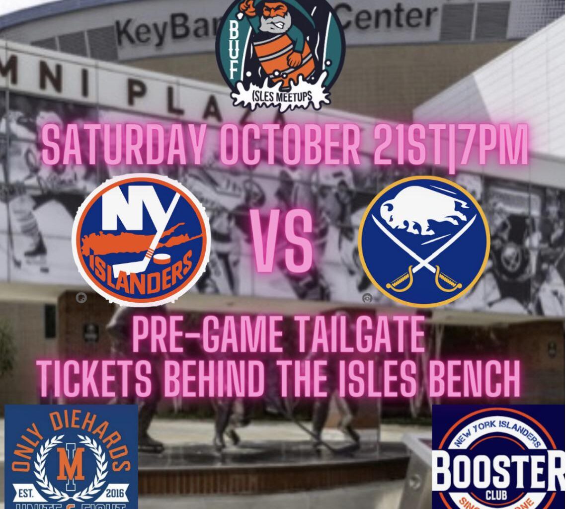 https://fevogm.com/event/Islanderfan come join us in Buffalo as the islanders come to town, pre game tailgate also.