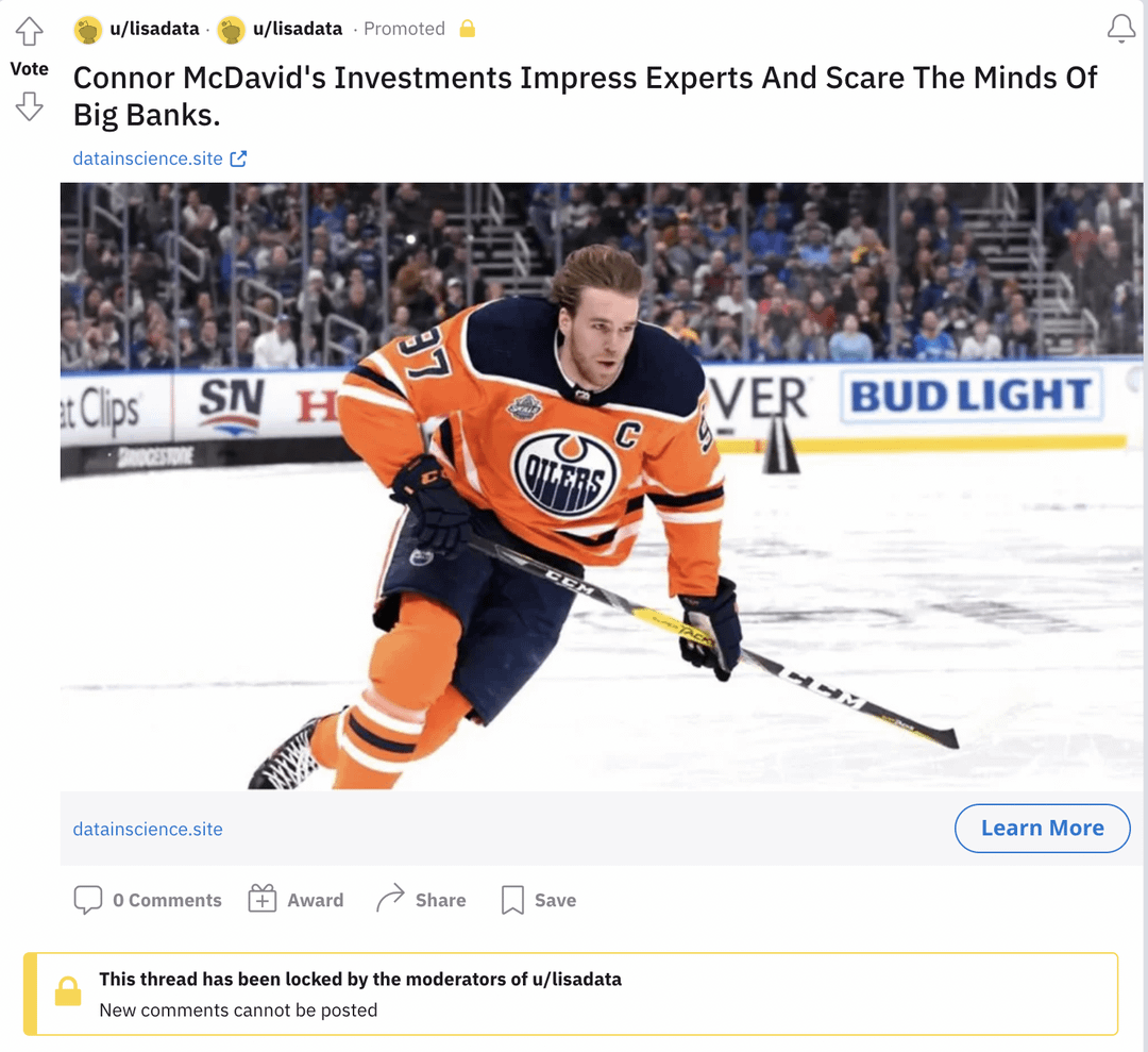Connor McDavid the face of an investment scam being promoted on Reddit