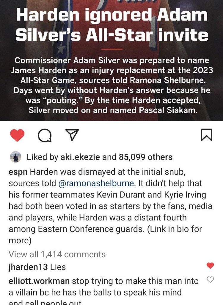 Harden says that the story of him ‘pouting’ and refusing ASG invite is a lie.