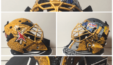 Hey all! Painting a goalie mask has always been a dream of mine, and a few months ago I was able to finally do so! Here is a 6" replica I made of one of my favorite masks, Marc-André Fleury's Vegas mask. The model is all 3d printed, painted with acrylics and sealed with clear gloss spray paint.