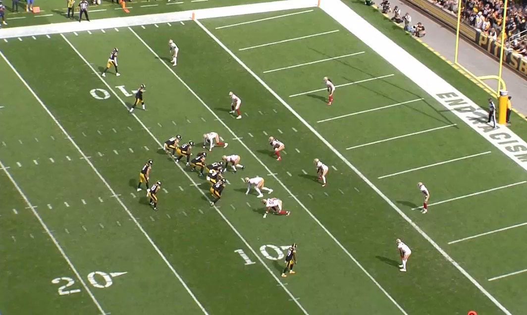 [Alex Kozora] I’m not looking to put the blame all at Matt Canada’s feet, he wasn’t the central issue, but man this 4th and 4 call from the 8 sucks. Verticals against C2 isn’t going to work in the low red zone like this. Just a lazy concept. #Steelers