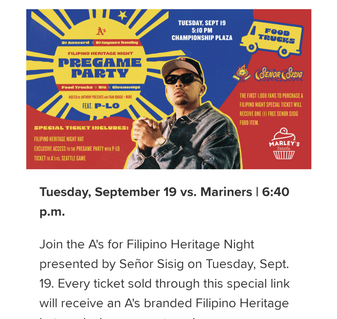 Is anyone going to the Sept 19th game? This Filipina-Canadian A's fan would do anything for the Filipino Heritage hat