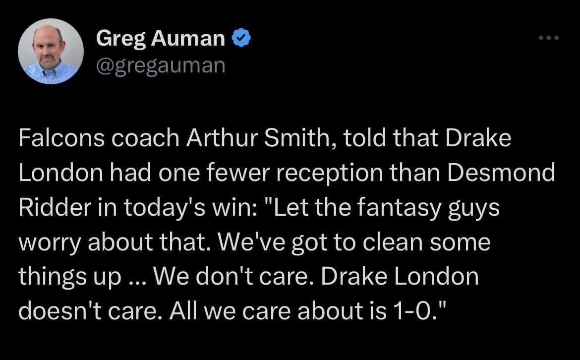 Arthur Smith was once again talking about “fantasy football” when asked about his #8 pick getting 1 target