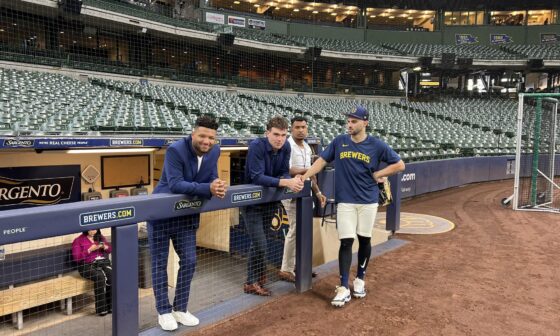 Three of the Brewers’ four Minor League players of the year plus a former prospect. Garrett Mitchell isn’t yet active for the Brewers, but he’s here.