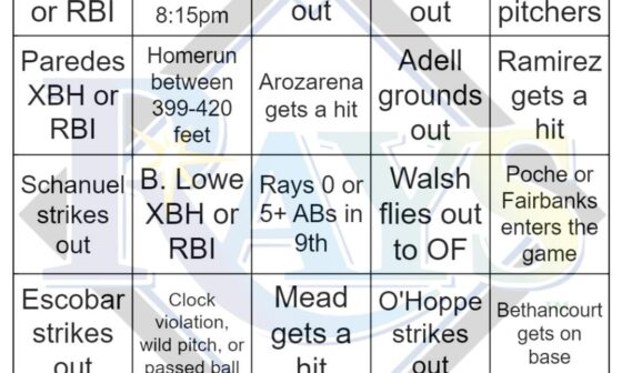 Rays vs Angels Bingo, 9/20/2023