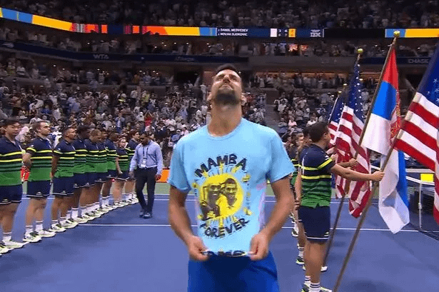Djokovic with a Mamba Forever shirt for his 24th Major Title (US Open)