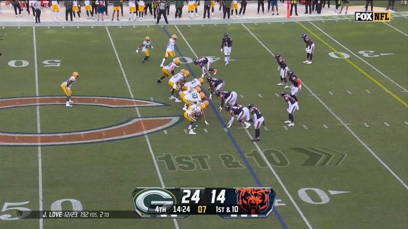 Love fumbles the snap but recovers and hits Musgrave wide open deep. Should have been a walk in touchdown.