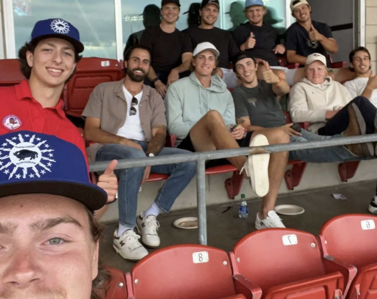 Boys attending a Bisons game yesterday.