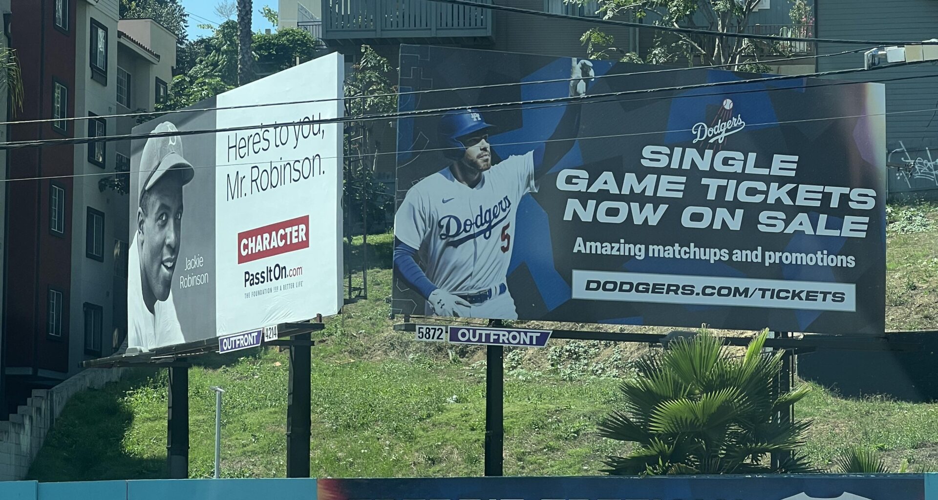 Dodgers replaced the Julio Urías billboard with a Jackie Robinson billboard at Vin Scully & Sunset