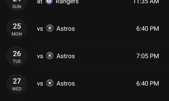 Remaining schedules for Mariners, Astros and Rangers.