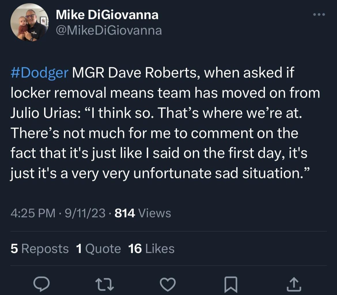 Dodgers have removed Urias’ locker from clubhouse.