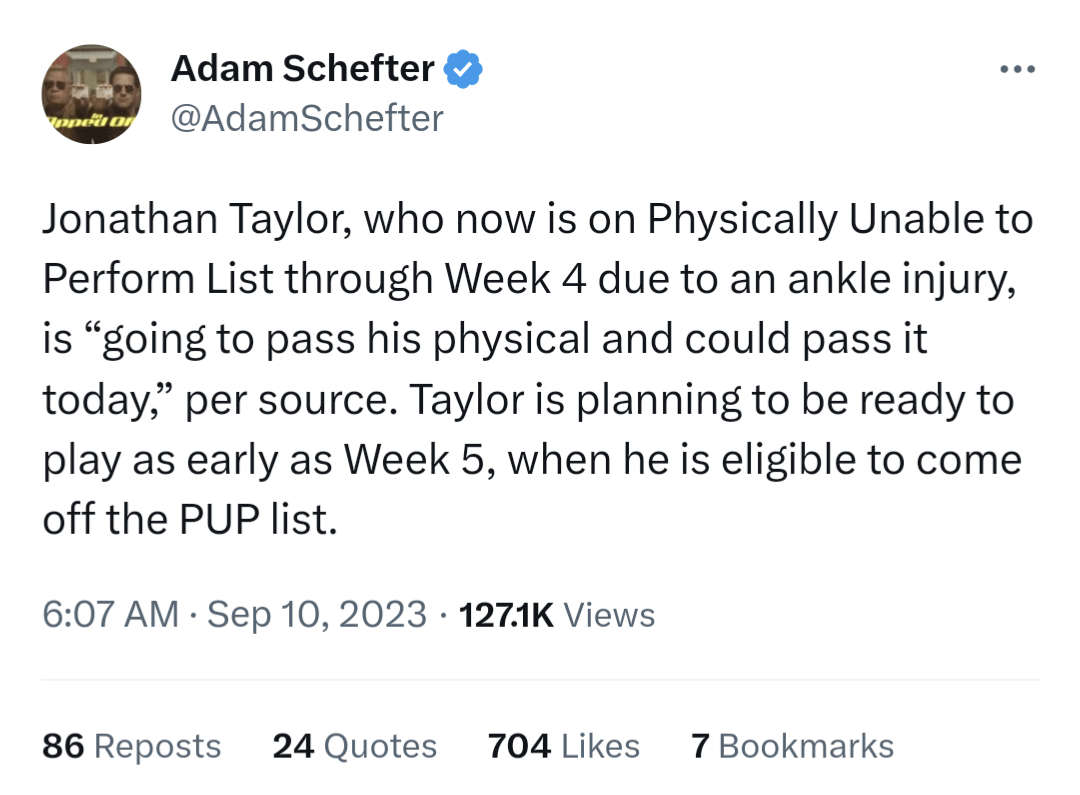 JT Maybe Ready for Week 5