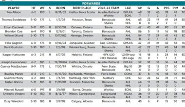 The San Jose Sharks' 2023 Rookie Faceoff Tournament Roster