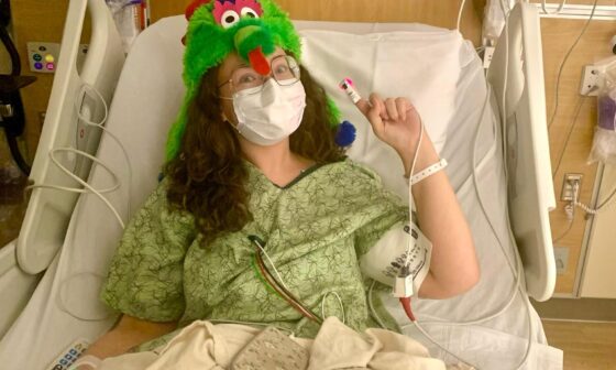 Got the call for my kidney transplant but couldn’t leave my lucky Phanatic hat at home! Go Phil’s!!