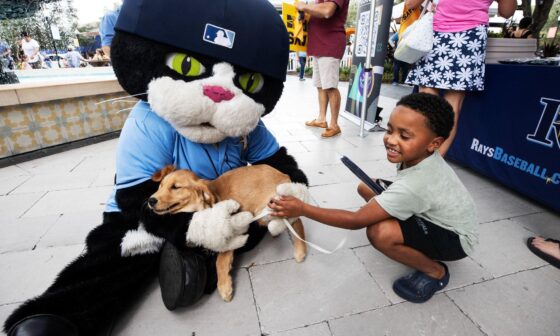 In love with this photo of DJ Kitty cuddling a cute pup (via @RaysBaseball on Twitter)