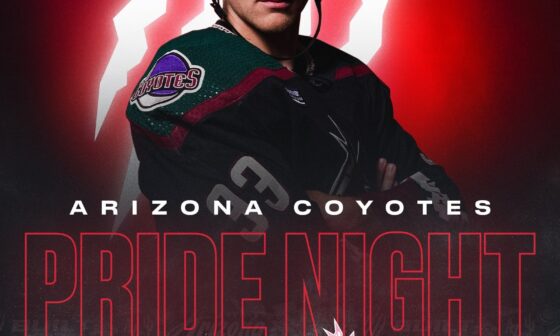 Yotes posted their preview for tomorrow's pride night, using Dermott as the face of it! 🏳️‍🌈