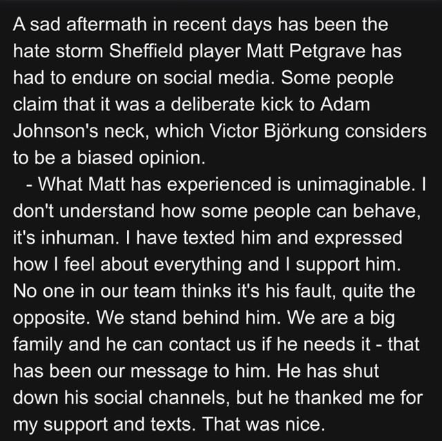 Nottingham Panthers player Victor Bjorkung on the hate that Matt Petgrave has received recently