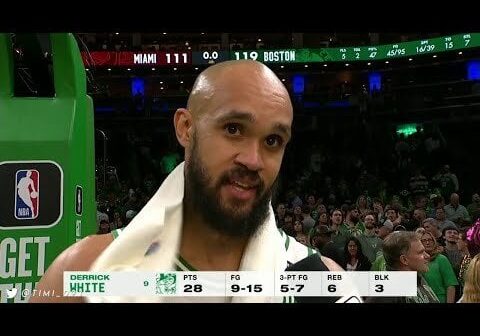 [HIGHLIGHTS] White gets 28 and blocks Butler THREE times, Brown adds 27 points and Holiday posts 17-10-7 as the Celtics beat the Heat in the home opener!