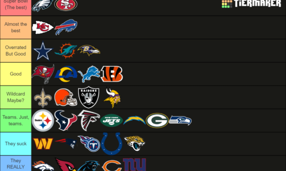 This is my brothers first NFL season he's watching, asked him to make a tier list. Thoughts? XD