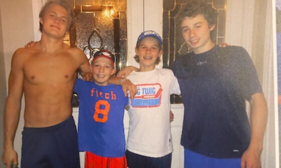 Rare vintage photo of all FOUR Hughes brothers: Jack, Luke, Quinn, and William Nylander at the Hughes family home in Toronto.