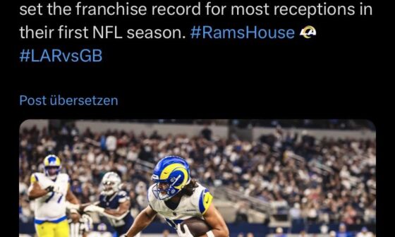 With two catches in the first half, WR Puka Nacua (63) passes WR Cooper Kupp (62) to set the franchise record for most receptions in their first NFL season