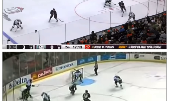 Side by side of Fiala’s second goal in Anaheim today and Kopitar’s first career goal in Anaheim (2006)