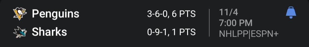 Pens at Winless Sharks....