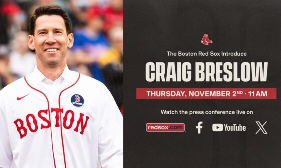 Craig Breslow’s introductory press conference will be at 11am ET today live on multiple platforms