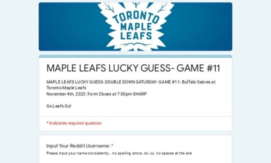Maple Leaf Lucky Guess- Double Down Saturday- Game #11 vs Buffalo