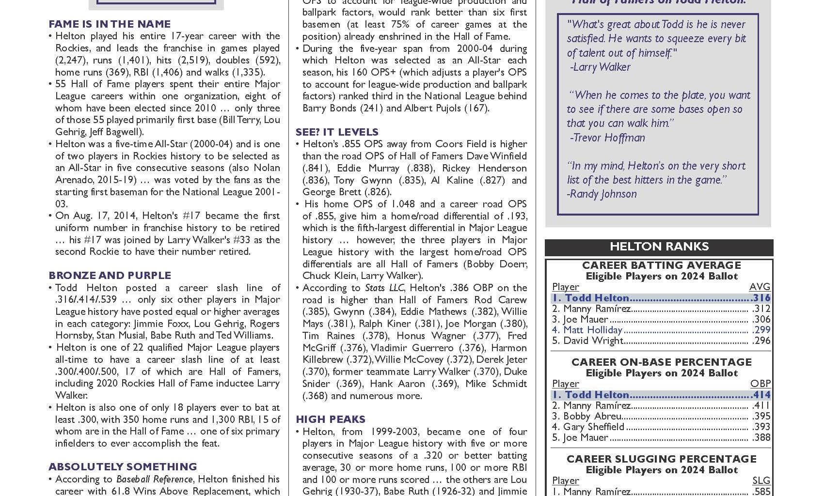 [Rockies] With the release of the 2024 @baseballhall ballot, we once again present the case for Todd Helton's induction into the National Baseball Hall of Fame.