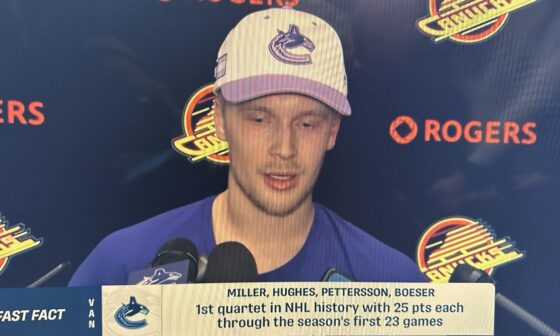 [Sportsnet] Miller, Hughes, Pettersson and Boeser first quartet in history with 25 pts each after 23 games