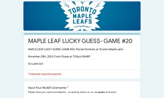 Maple Leaf Lucky Guess- Game #20 vs Florida