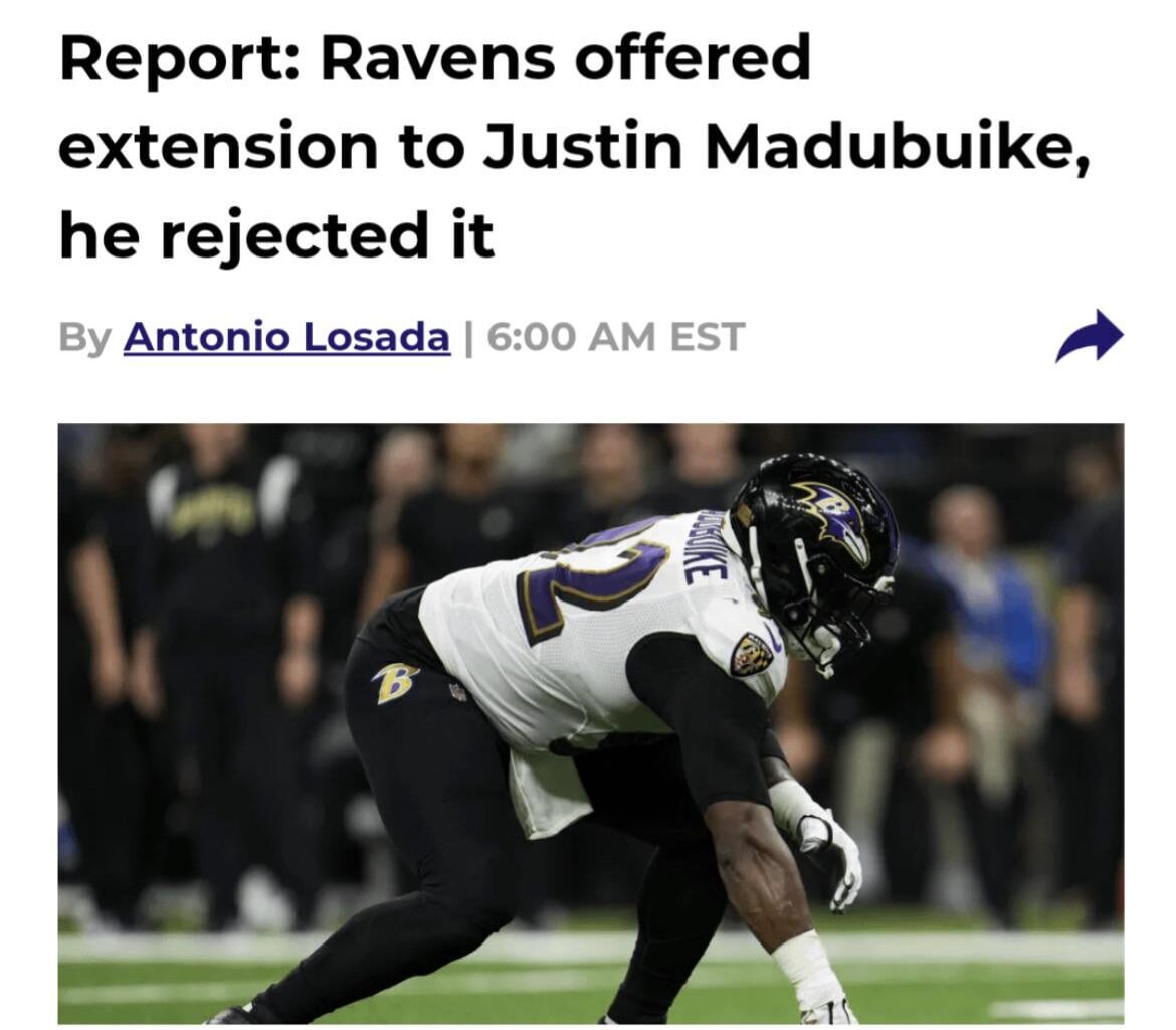 Justin madubuike rejects ravens extension offer