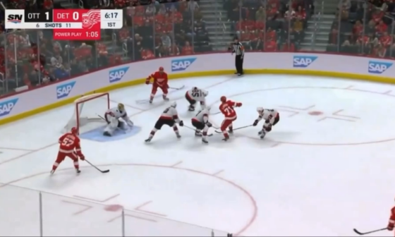 Dylan Larkin collapses after head contact