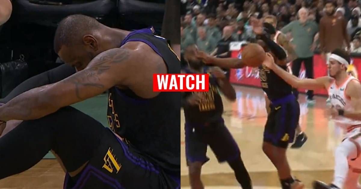WATCH: LeBron James goes down on court after being hit by Rui Hachimura in clash against Spurs