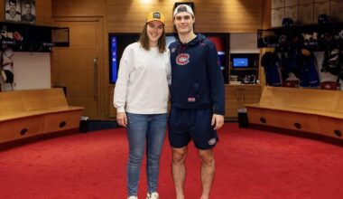 Juraj Slafkovsky meeting fellow Slovak Petra Vlhova, a pro alpine skier who’s currently competing in WC in Canada