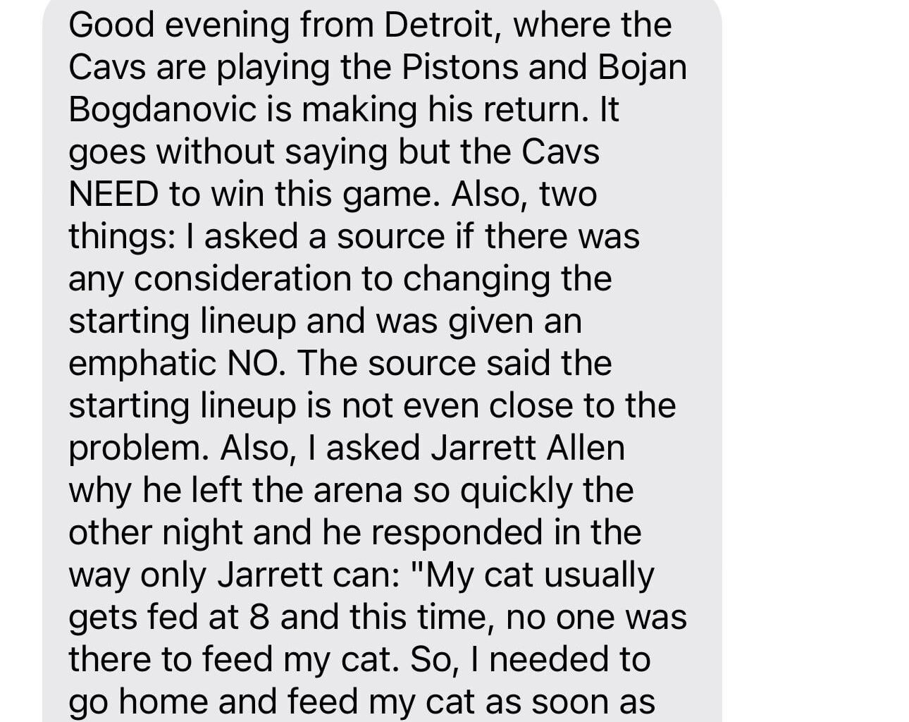 Chris Fedor Substack: interesting note about starting lineup change ??