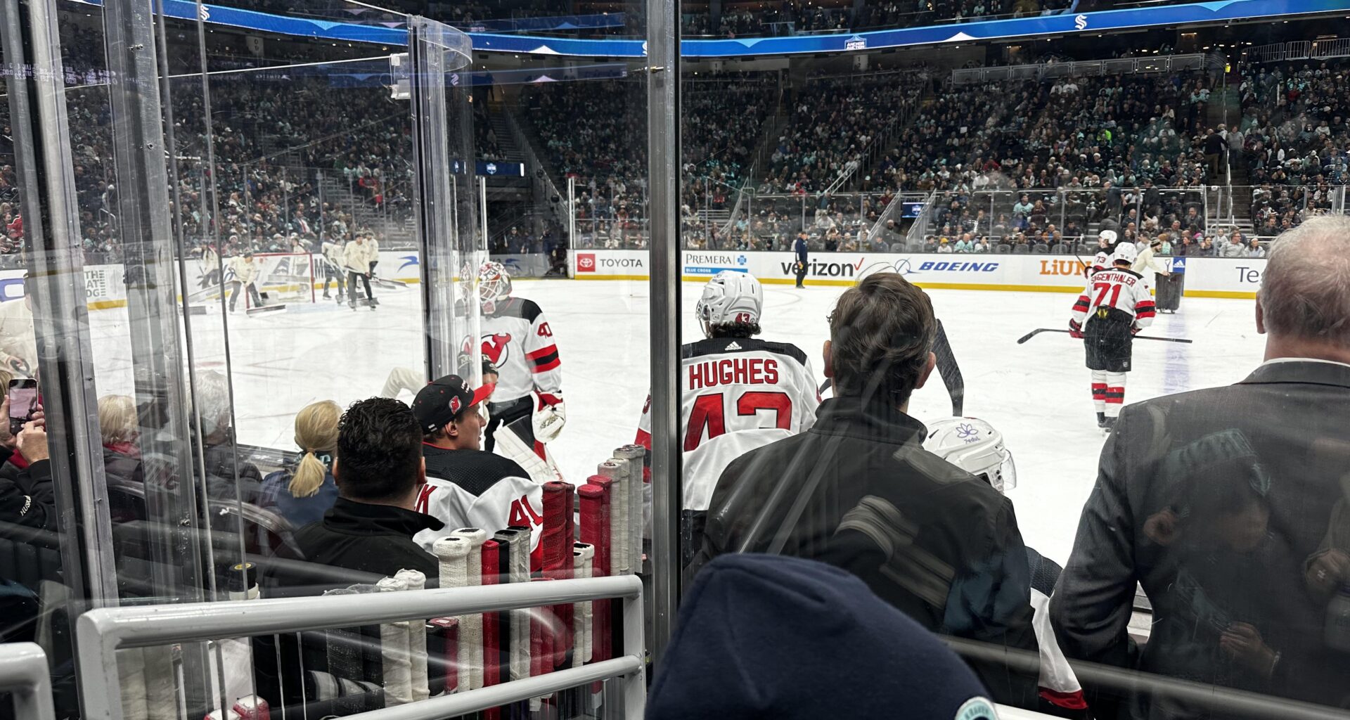Random Seattle guy got us behind the jersey bench second row!!!