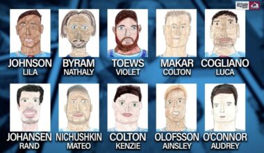The rest of the player portraits for the Avs’ “next-gen” night, all of them were drawn by kids.