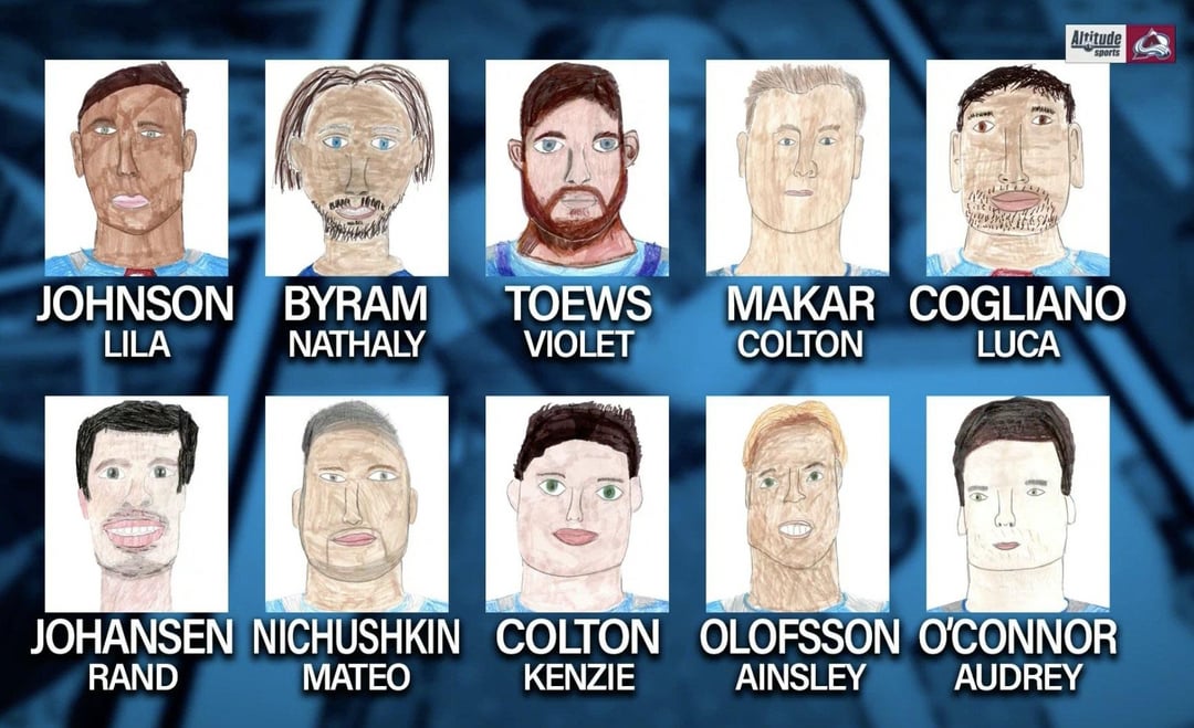 The rest of the player portraits for the Avs’ “next-gen” night, all of them were drawn by kids.