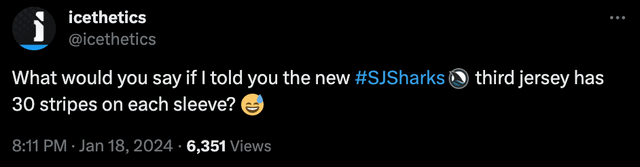 New Sharks 3rd jersey has 30 stripes