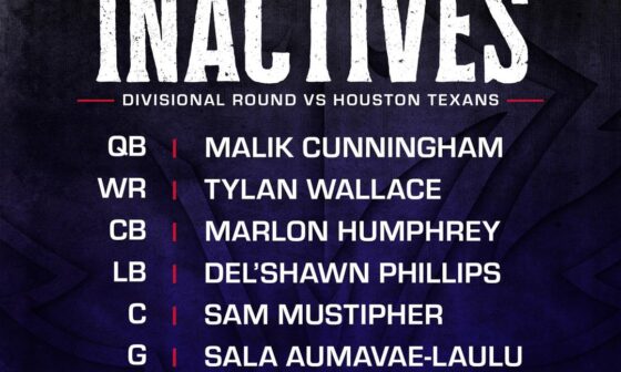 Ravens and Texans Inactives for the Divisional Round