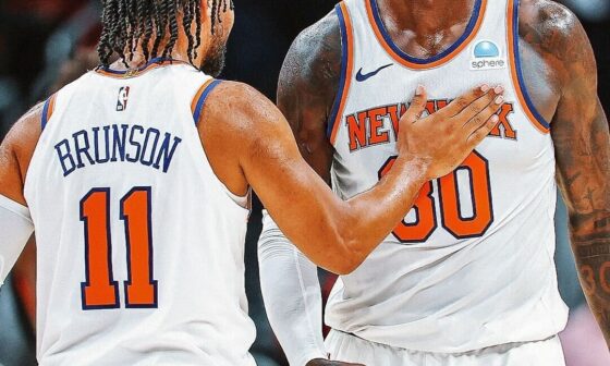 [NBA] Jalen Brunson (25.6 PPG) & Julius Randle (24.0 PPG) are on track to become the first pair of Knicks teammates to both average 20+ PPG in back-to-back seasons since Walt Frazier & Willis Reed (1969-70, 1970-71).