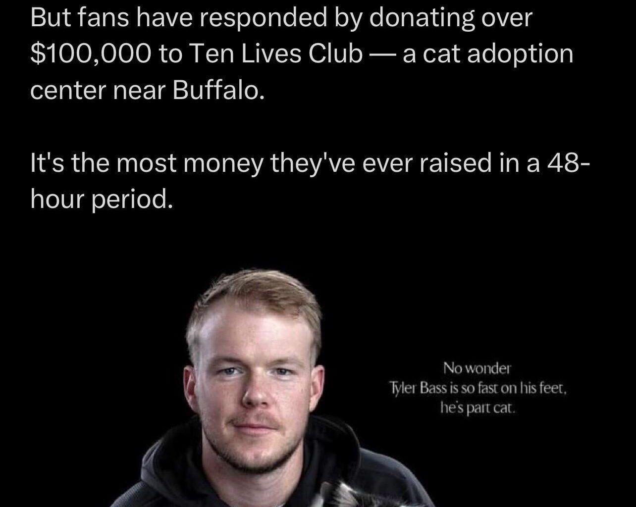 Ten Lives Club donations up in support of Tyler Bass