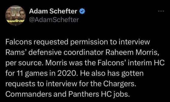 Falcons requested permission to interview Rams’ defensive coordinator Raheem Morris, per source