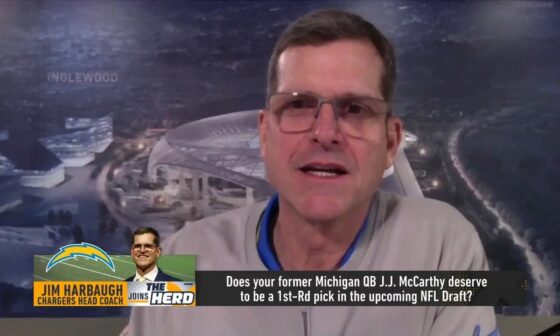 Jim Harbaugh on Michigan QB JJ McCarthy: "Don't be surprised if/when he's the number one QB off the board. That's my prediction right now."