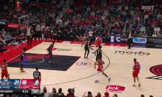 Blazers move the ball to Kris in the corner for the three